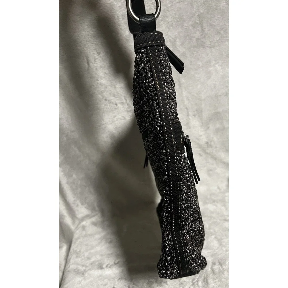 The Sak Crochet Crossbody Bag Black Knit Woven Purse w/ Tassel–Adjustable Strap